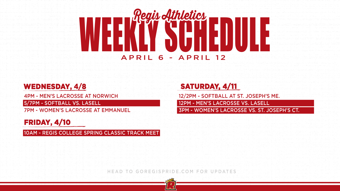 Athletics schedule April 6 to 12