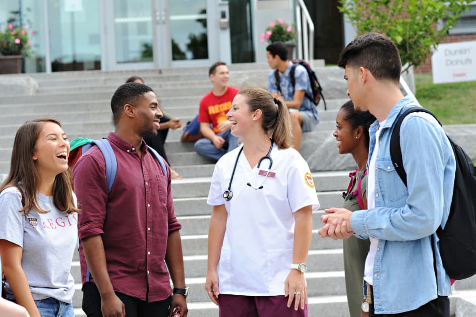 Nursing students on campus at Regis College